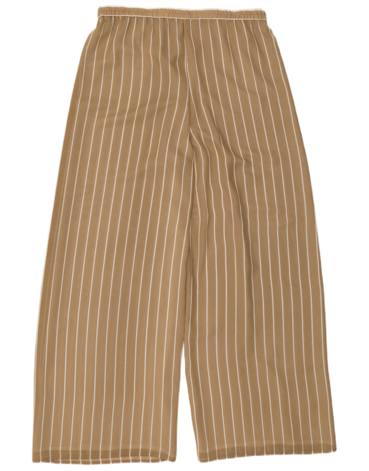 VINTAGE Womens Wide Leg Casual Trousers W32 L31 Beige Pinstripe Polyester