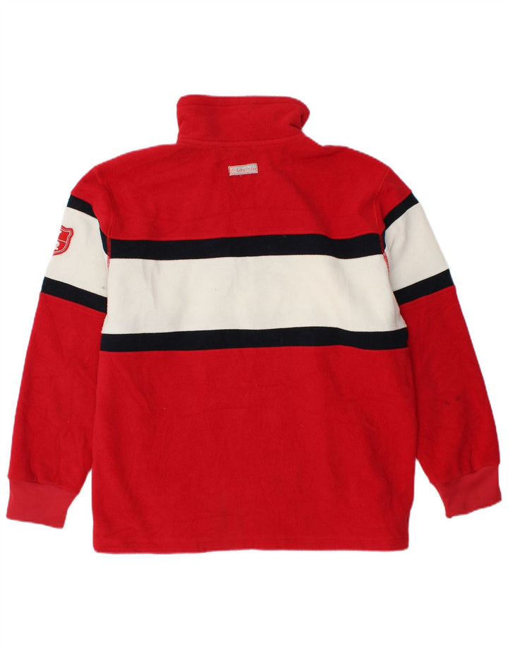 INVICTA Mens Graphic Zip Neck Fleece Jumper Small Red Colourblock