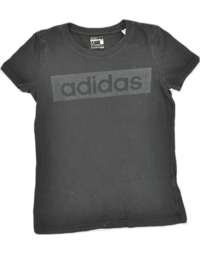 ADIDAS Womens Graphic T-Shirt Top UK 12/14 Medium Black Cotton | Vintage Adidas | Thrift | Second-Hand Adidas | Used Clothing | Messina Hembry 