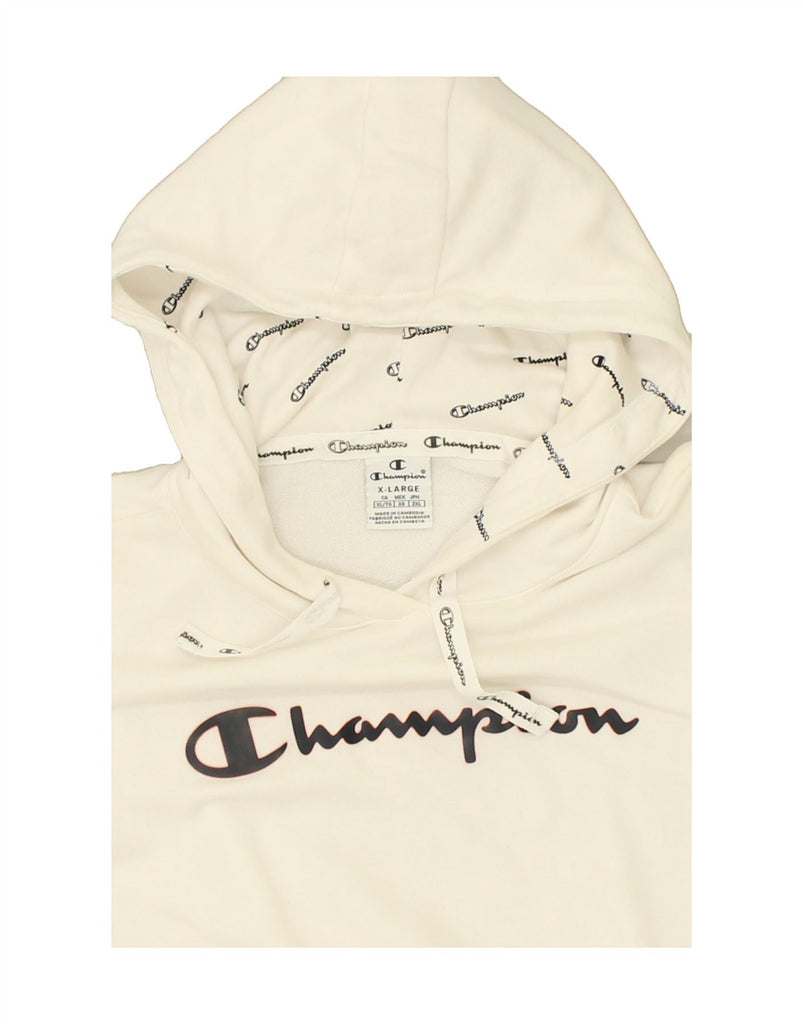 CHAMPION Womens Graphic Hoodie Jumper UK 18 XL White Cotton | Vintage Champion | Thrift | Second-Hand Champion | Used Clothing | Messina Hembry 