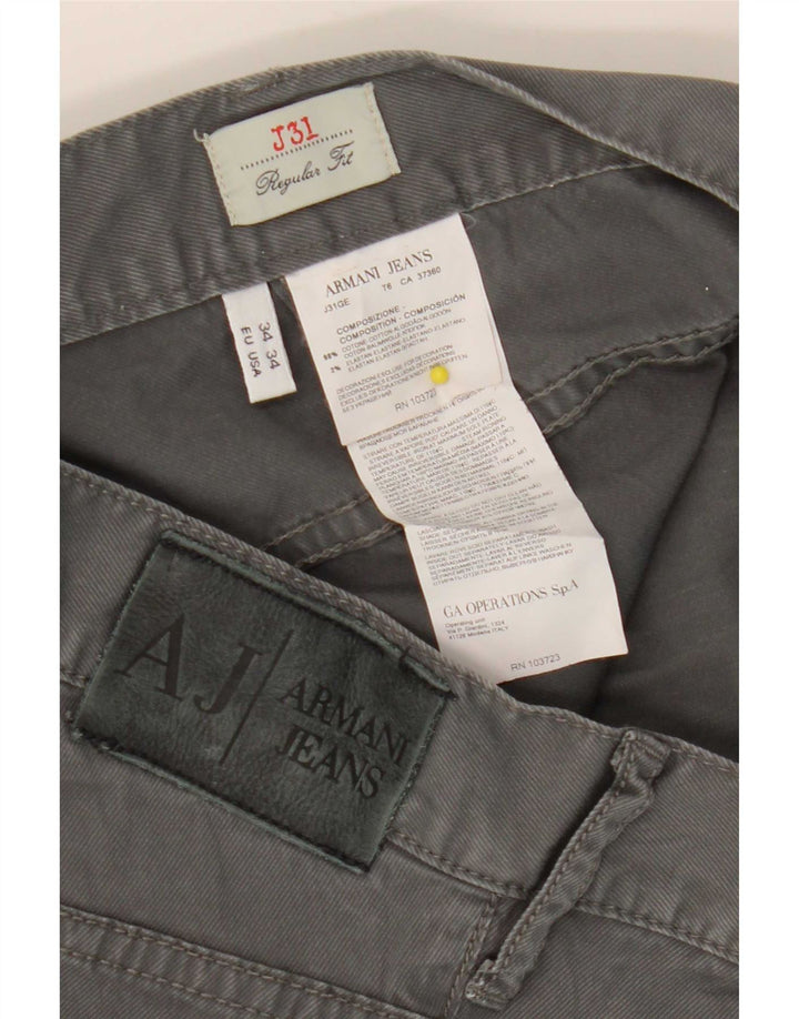 Armani Mens Regular Fit Casual Trousers W34 L28 Grey Cotton