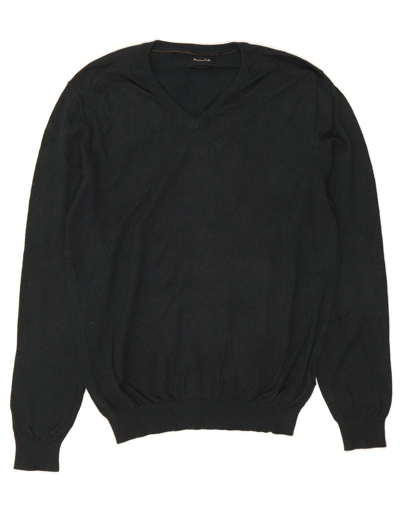 MASSIMO DUTTI Mens V-Neck Jumper Sweater Large Navy Blue Cotton Vintage Massimo Dutti and Second-Hand Massimo Dutti from Messina Hembry 