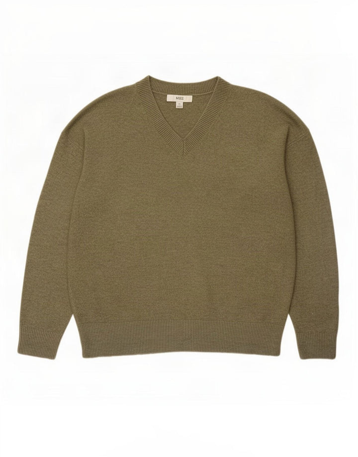 Marks & Spencer Mens V-Neck Jumper Sweater Medium Green Polyester