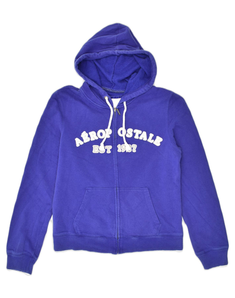 AEROPOSTALE Womens Graphic Zip Hoodie Sweater UK 18 XL Blue Cotton | Vintage Aeropostale | Thrift | Second-Hand Aeropostale | Used Clothing | Messina Hembry 