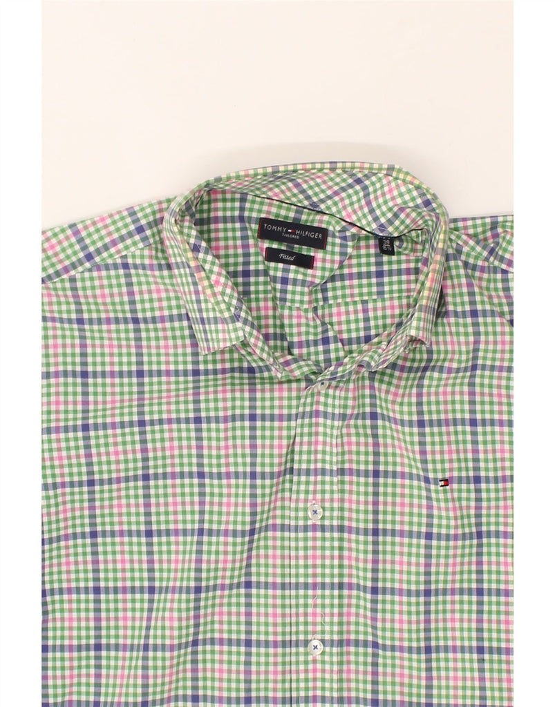 TOMMY HILFIGER Mens Short Sleeve Fitted Shirt Size 39 15 1/2 Medium Green | Vintage Tommy Hilfiger | Thrift | Second-Hand Tommy Hilfiger | Used Clothing | Messina Hembry 
