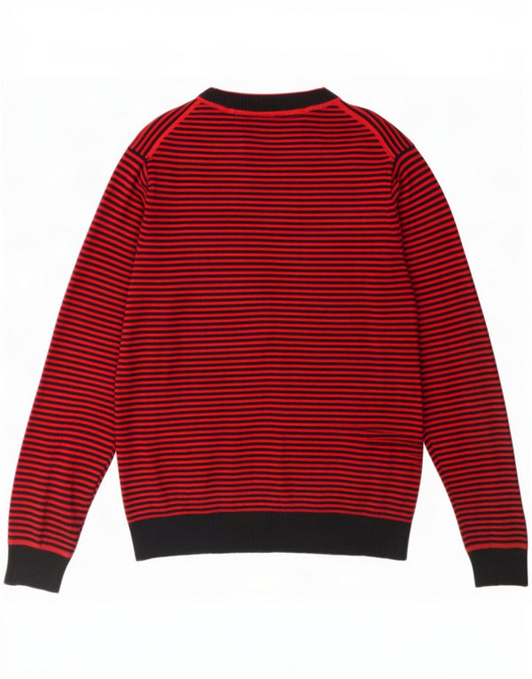 Tommy Hilfiger Mens Crew Neck Jumper Sweater Medium Red Pinstripe Lambswool