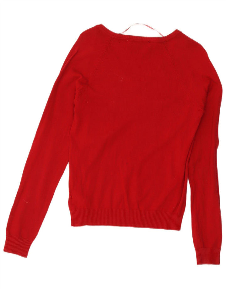 Zara Womens V-Neck Jumper Sweater UK 12 Medium Red Cotton