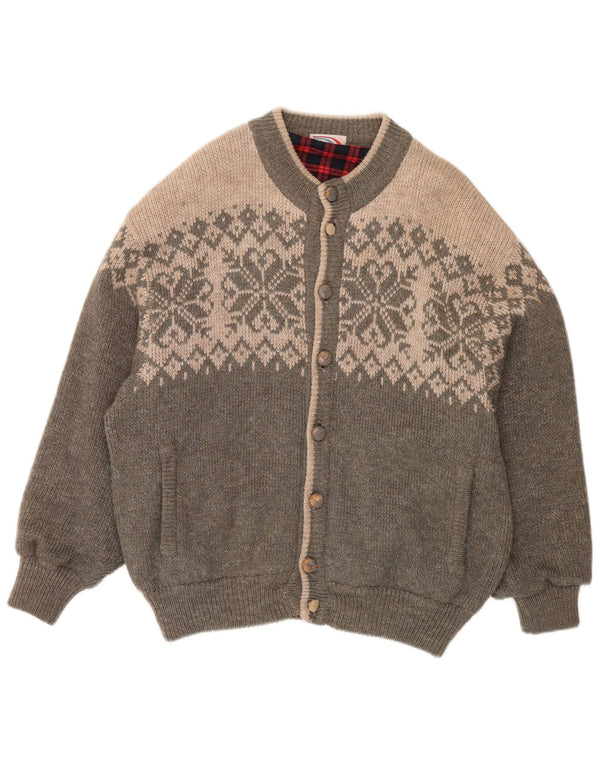 Life Line Mens Cardigan Sweater IT 50 Medium Grey Fair Isle Wool Winter