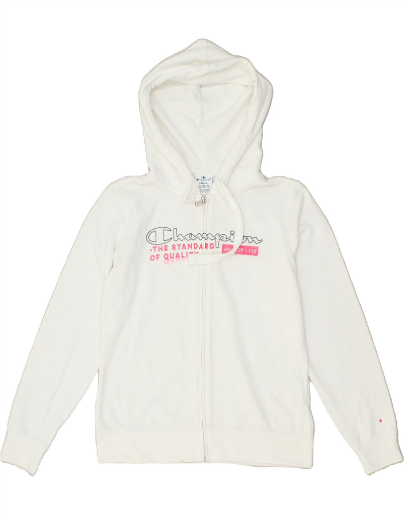 CHAMPION Womens Graphic Zip Hoodie Sweater UK 10 Small White Cotton | Vintage Champion | Thrift | Second-Hand Champion | Used Clothing | Messina Hembry 