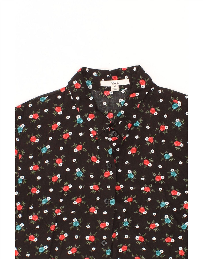 VANS Womens Oversized Short Sleeve Shirt Blouse UK 6 XS Black Floral Rayon Vintage Vans and Second-Hand Vans from Messina Hembry 