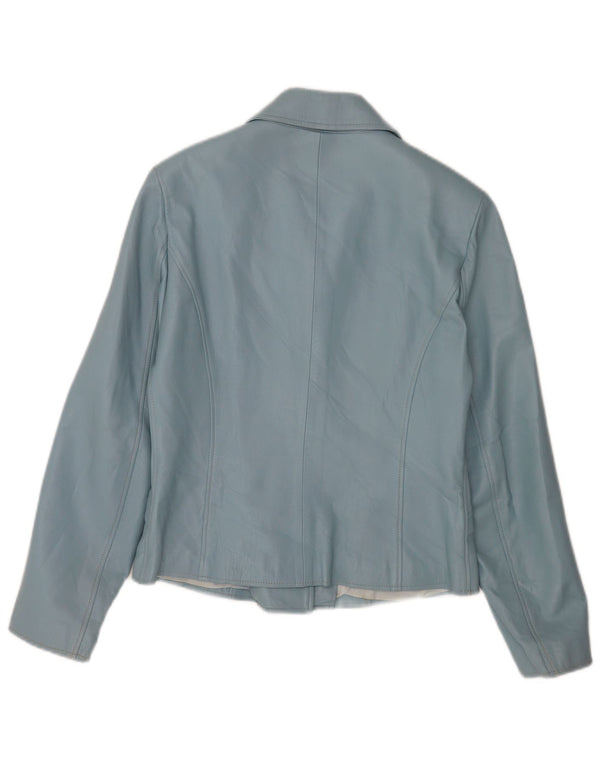 Michel Womens Leather 3 Button Blazer Jacket IT 42 Medium Blue
