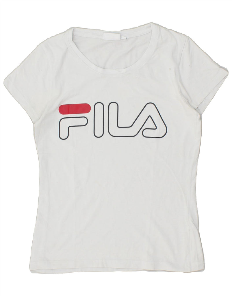 FILA Womens Graphic T-Shirt Top UK 6 XS Grey | Vintage Fila | Thrift | Second-Hand Fila | Used Clothing | Messina Hembry 