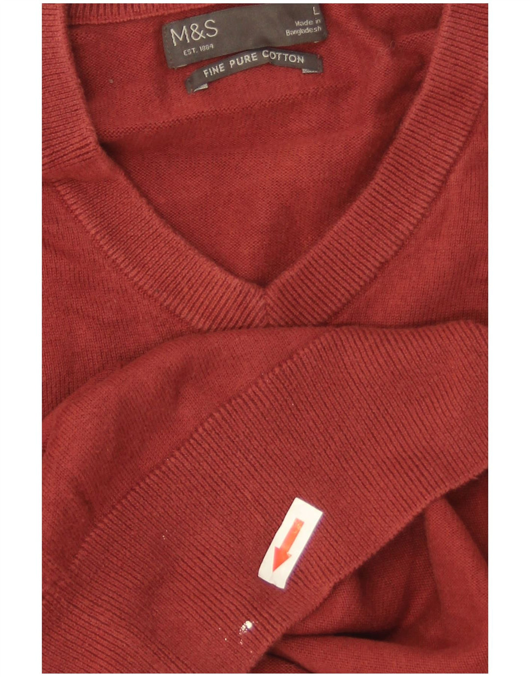 Marks & Spencer Mens V-Neck Jumper Sweater Large Burgundy Cotton