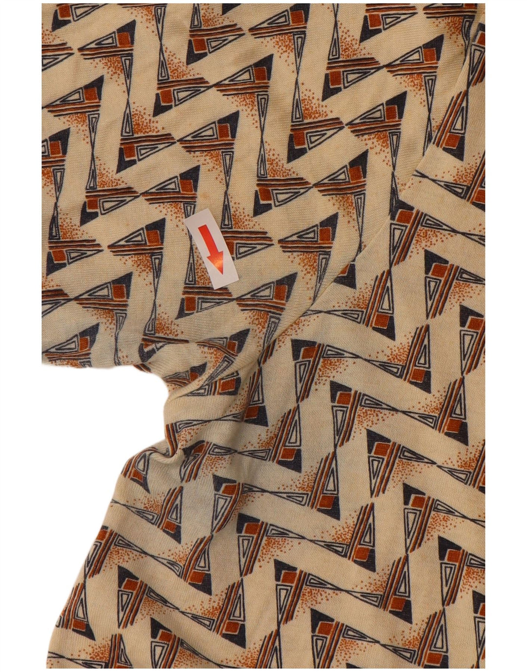 Vintage Mens Polo Shirt Medium Beige Geometric Cotton