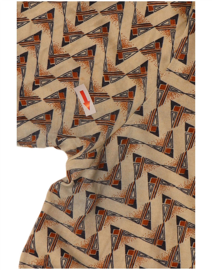 Vintage Mens Polo Shirt Medium Beige Geometric Cotton