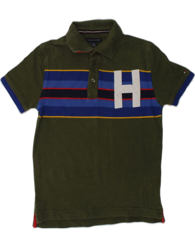 TOMMY HILFIGER Boys Polo Shirt 8-9 Years Medium Khaki Cotton | Vintage Tommy Hilfiger | Thrift | Second-Hand Tommy Hilfiger | Used Clothing | Messina Hembry 