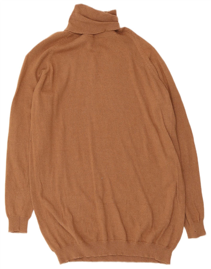 Zara Womens Roll Neck Jumper Sweater UK 12 Medium Brown Cotton