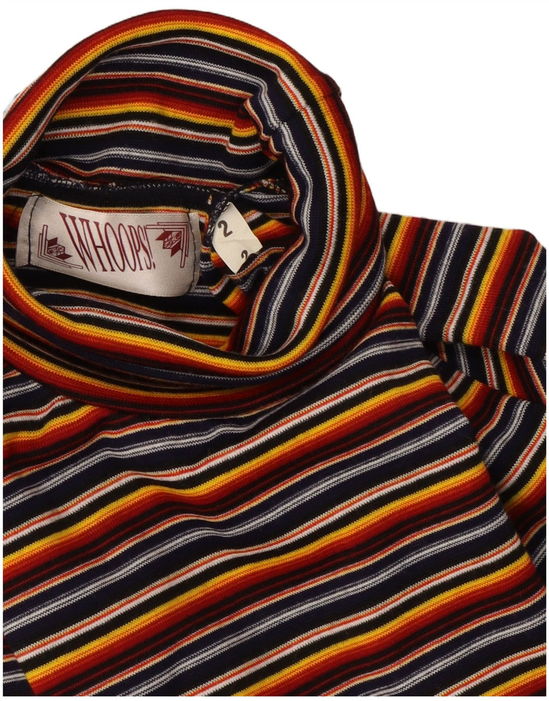 Vintage Womens Crop Roll Neck Top Long Sleeve US 2 XS Multicoloured Striped