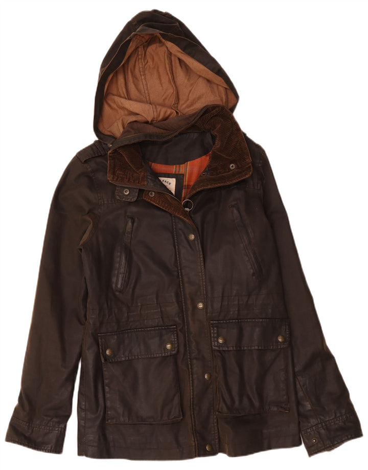 Fat Face Womens Hooded Waxed Cotton Jacket UK 12 Medium Brown Polyester