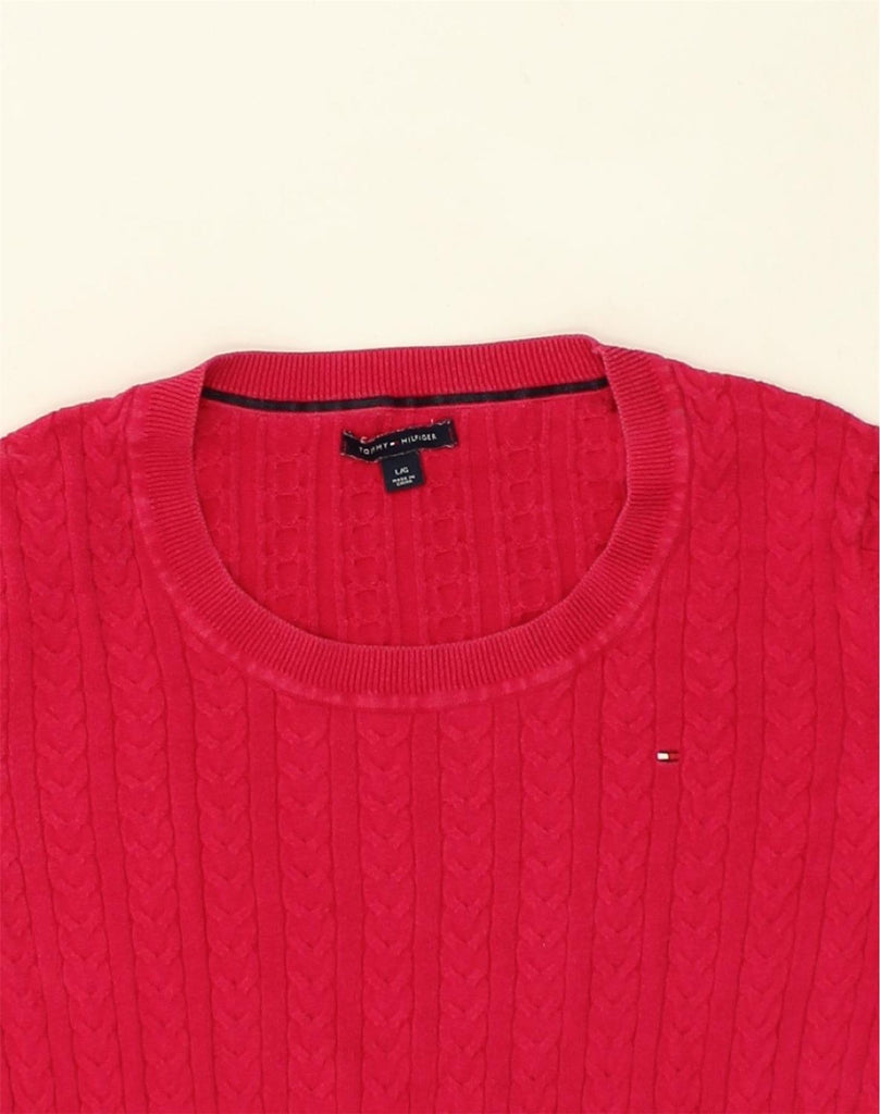 TOMMY HILFIGER Womens Crew Neck Jumper Sweater UK 14 Large Red Cotton | Vintage Tommy Hilfiger | Thrift | Second-Hand Tommy Hilfiger | Used Clothing | Messina Hembry 