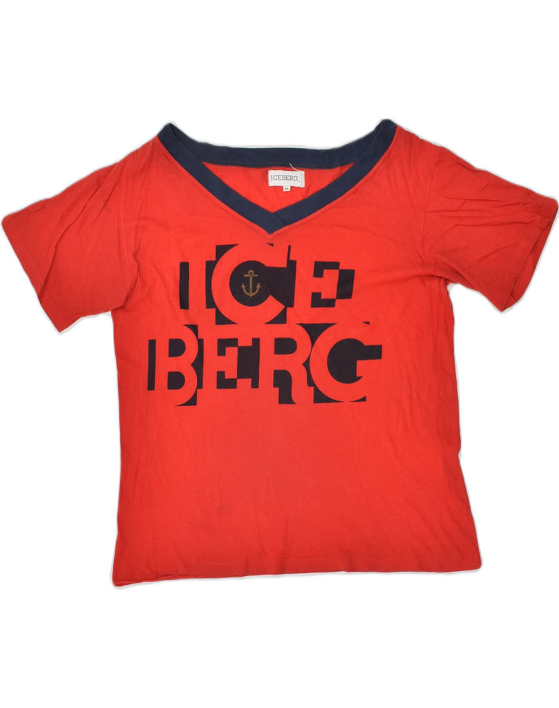 ICEBERG Womens Graphic T-Shirt Top UK 16 Large Red Cotton | Vintage Iceberg | Thrift | Second-Hand Iceberg | Used Clothing | Messina Hembry 