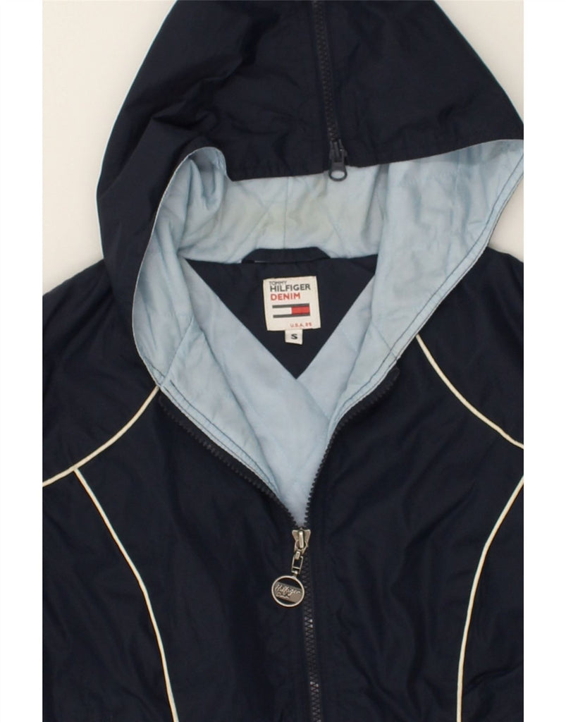 TOMMY HILFIGER Womens Hooded Rain Jacket UK 10 Small Navy Blue Nylon | Vintage Tommy Hilfiger | Thrift | Second-Hand Tommy Hilfiger | Used Clothing | Messina Hembry 