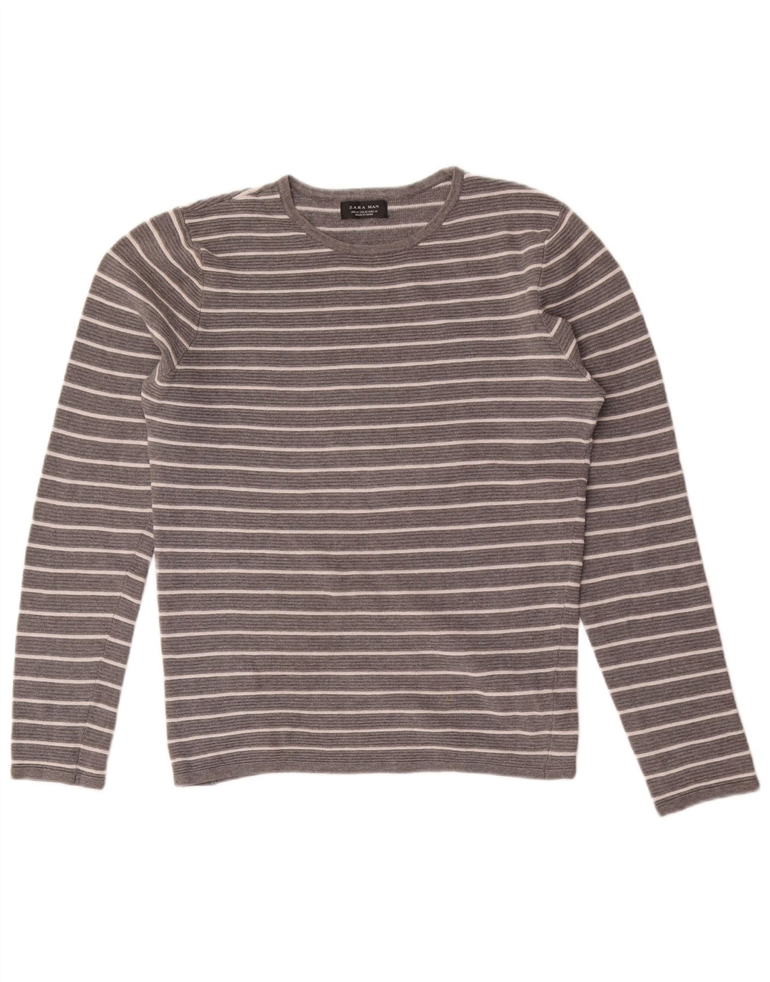 Zara Mens Top Long Sleeve Medium Grey Striped Cotton