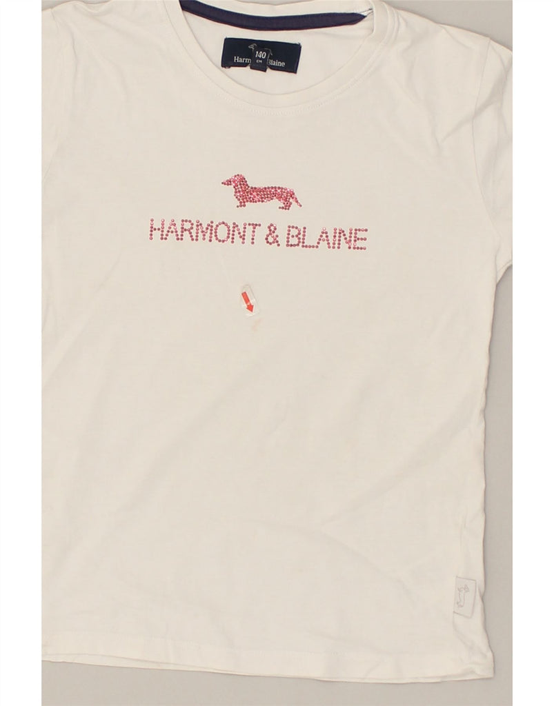 HARMONT & BLAINE Girls Graphic T-Shirt Top 9-10 Years White Cotton | Vintage Harmont & Blaine | Thrift | Second-Hand Harmont & Blaine | Used Clothing | Messina Hembry 