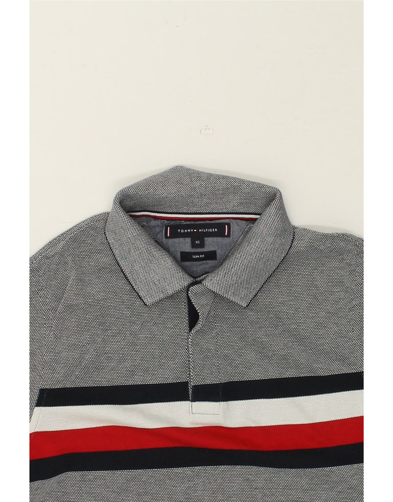 TOMMY HILFIGER Mens Slim Fit Polo Shirt XS Grey Colourblock | Vintage Tommy Hilfiger | Thrift | Second-Hand Tommy Hilfiger | Used Clothing | Messina Hembry 