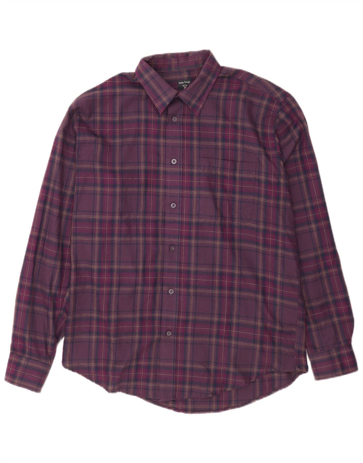 James Pringle Mens Flannel Shirt Medium Purple Check Polyester