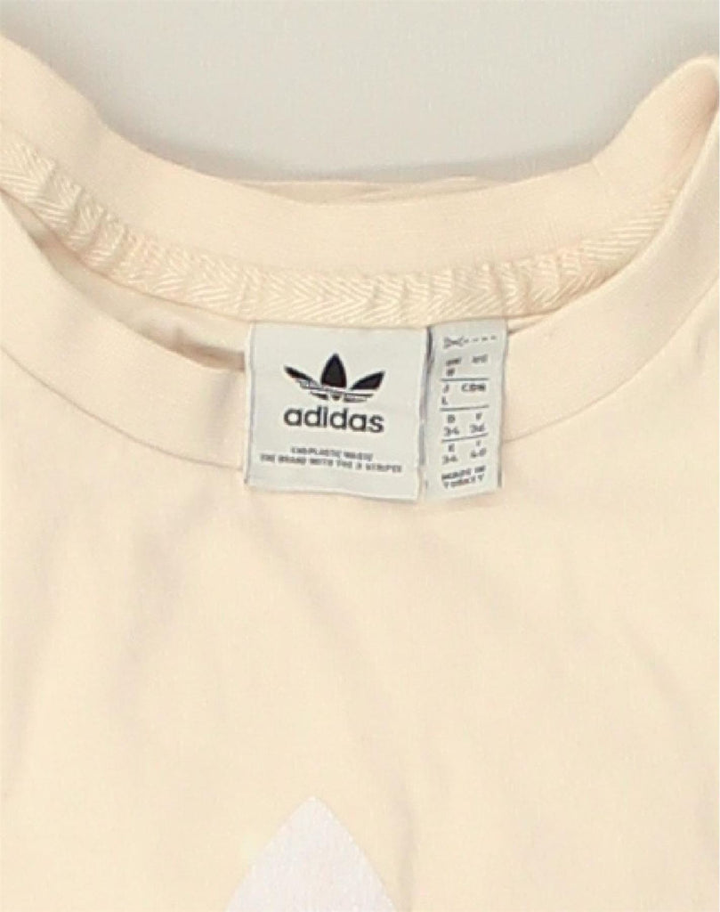 ADIDAS Womens Graphic T-Shirt Top UK 8 Small Beige Cotton | Vintage Adidas | Thrift | Second-Hand Adidas | Used Clothing | Messina Hembry 