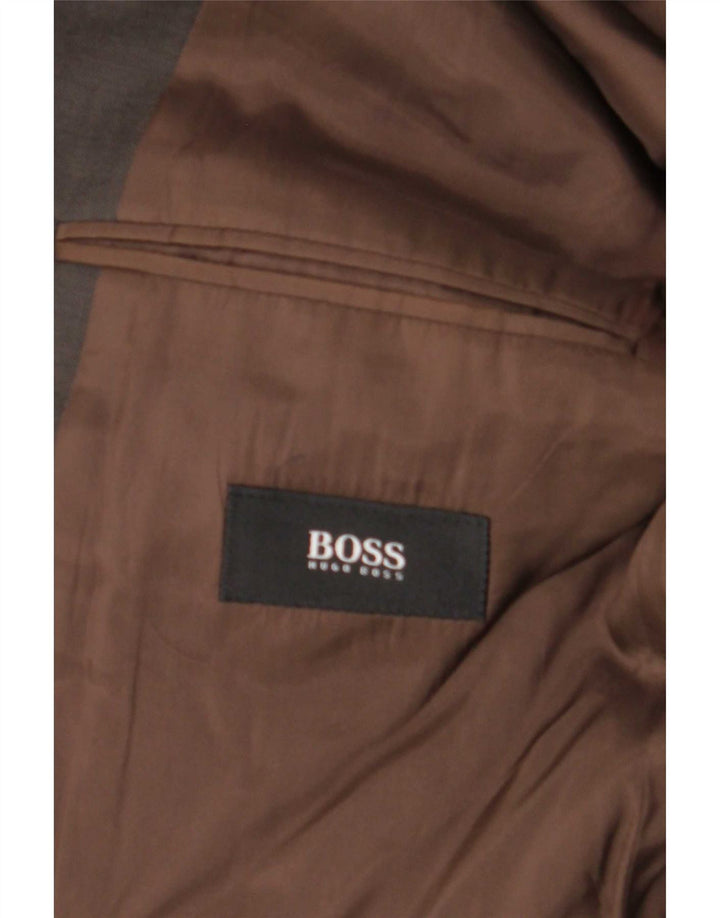 Hugo Boss Mens 3 Button Blazer Jacket EU 51 Large Brown Virgin Wool
