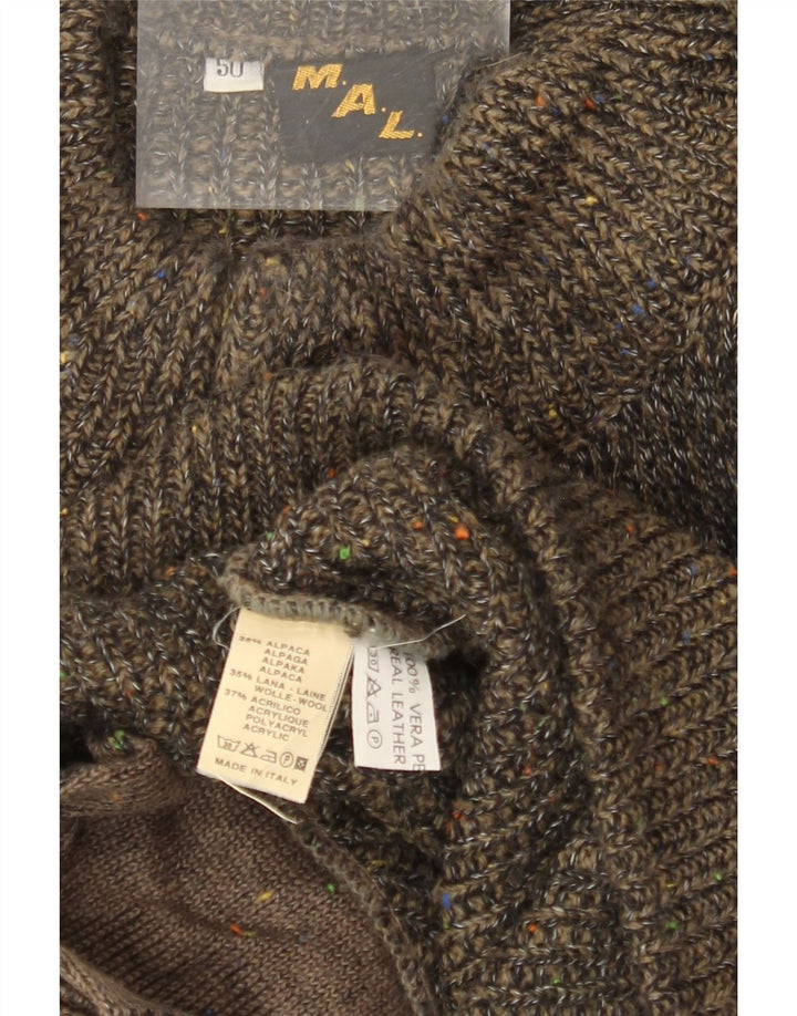 VINTAGE Mens Loose Fit Cardigan Sweater IT 50 Medium Khaki Flecked