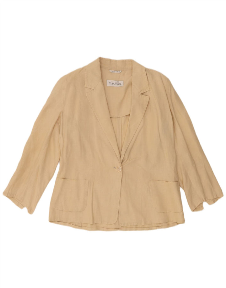 Max Mara Womens 1 Button Blazer Jacket UK 16 Large Beige