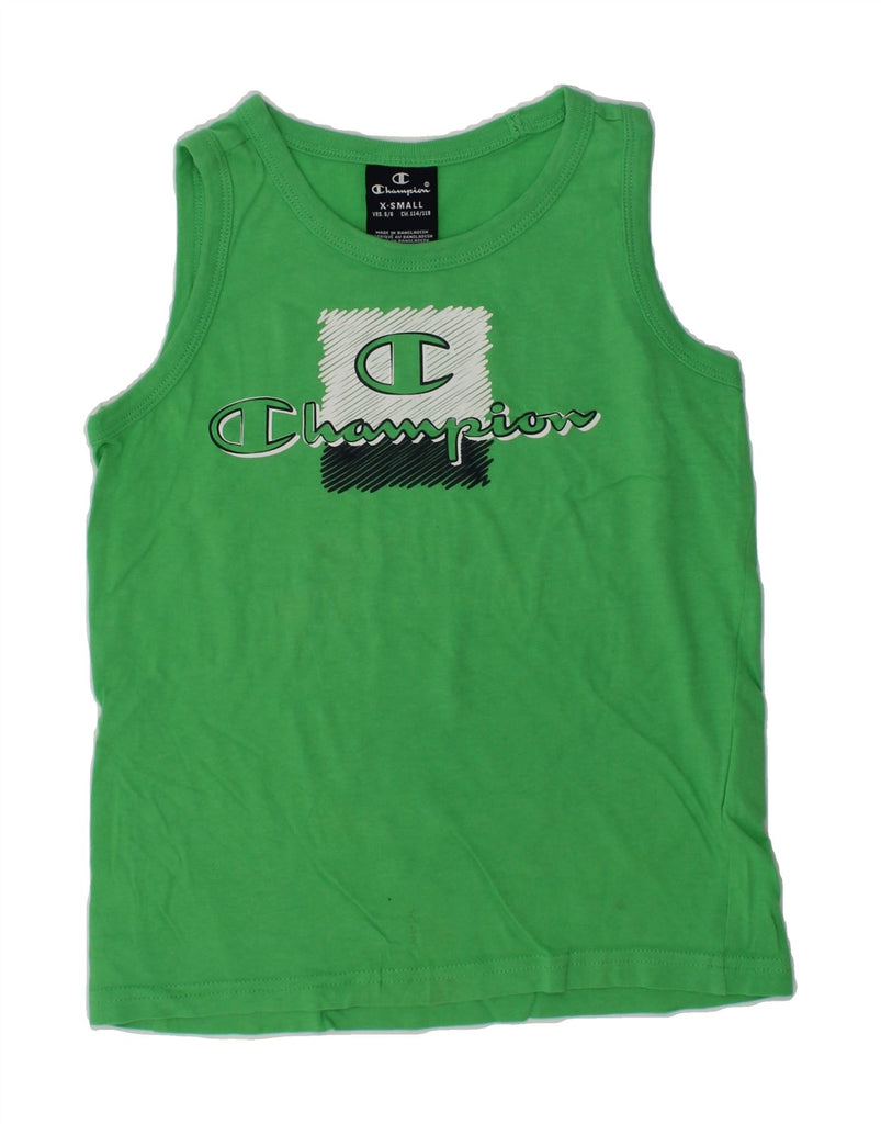 CHAMPION Boys Graphic Vest Top 5-6 Years XS  Green Cotton | Vintage Champion | Thrift | Second-Hand Champion | Used Clothing | Messina Hembry 