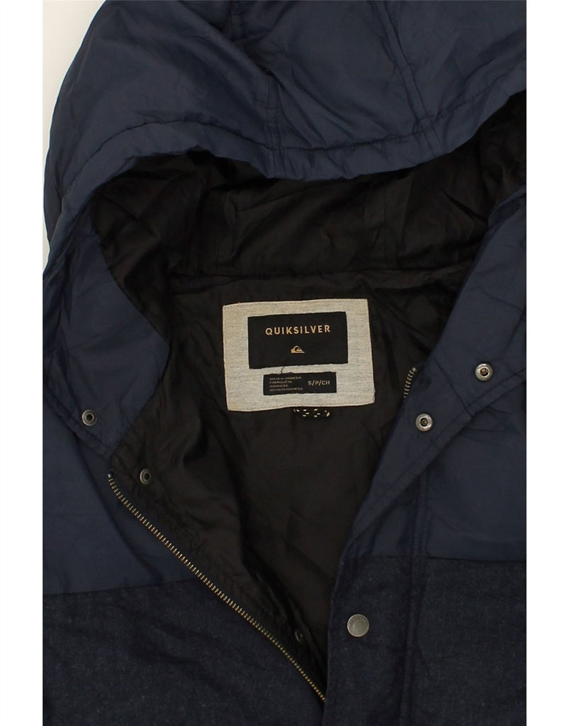 QUIKSILVER Mens Hooded Padded Jacket UK 36 Small Navy Blue Colourblock | Vintage Quiksilver | Thrift | Second-Hand Quiksilver | Used Clothing | Messina Hembry 