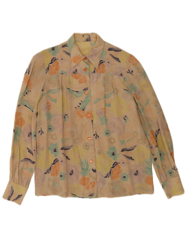 Vintage Womens Shirt Blouse UK 16 Large Yellow Floral