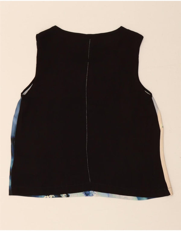 CALVIN KLEIN Womens Crop Blouse Top UK 10 Small Navy Blue Floral