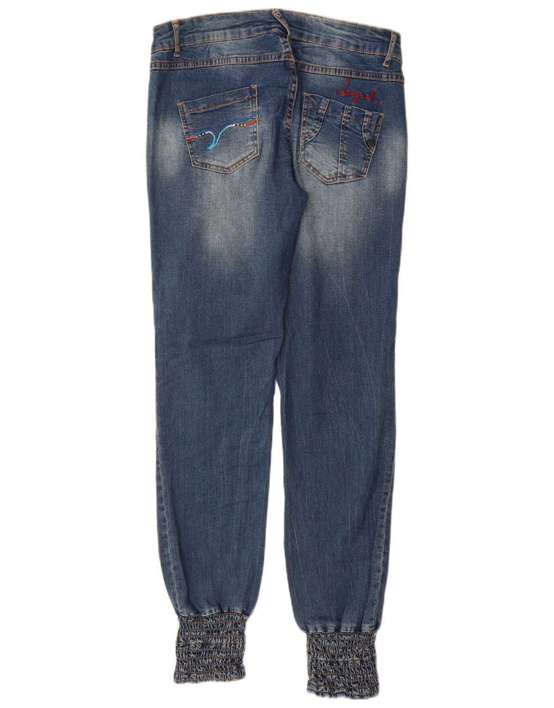 Desigual Womens Low Waist Joggers Slim Jeans W34 L32 Blue Patchwork