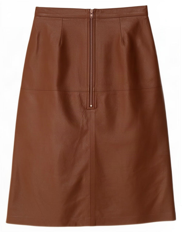 Vintage Womens High Waist Leather Skirt Medium W26 Brown