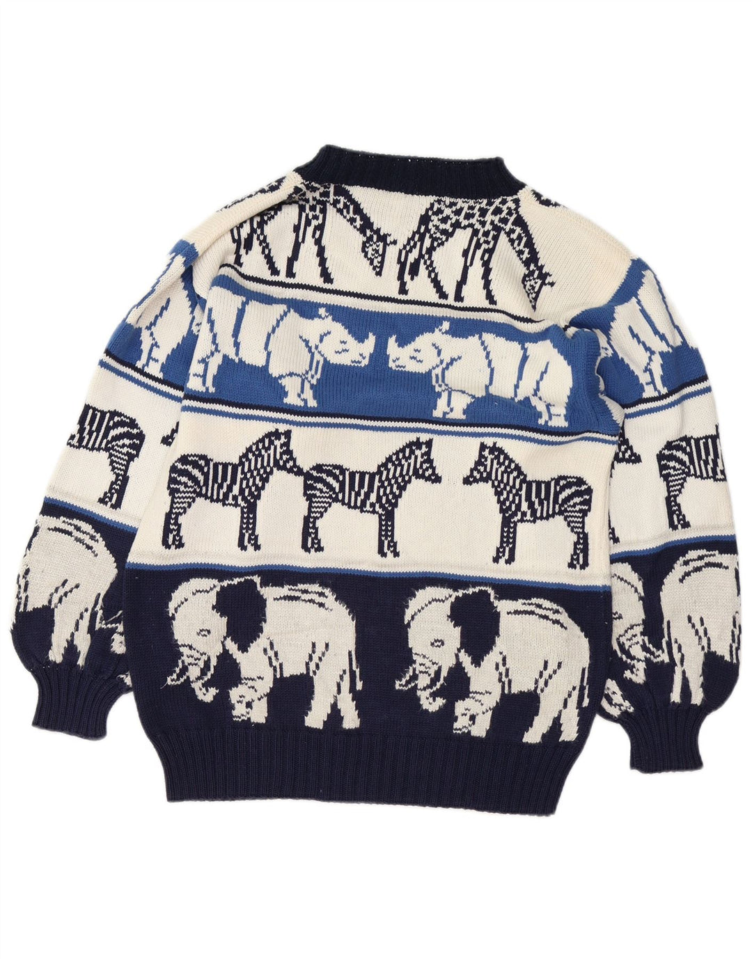 VINTAGE Womens Crew Neck Jumper Sweater UK 18 XL Navy Blue Animal Print