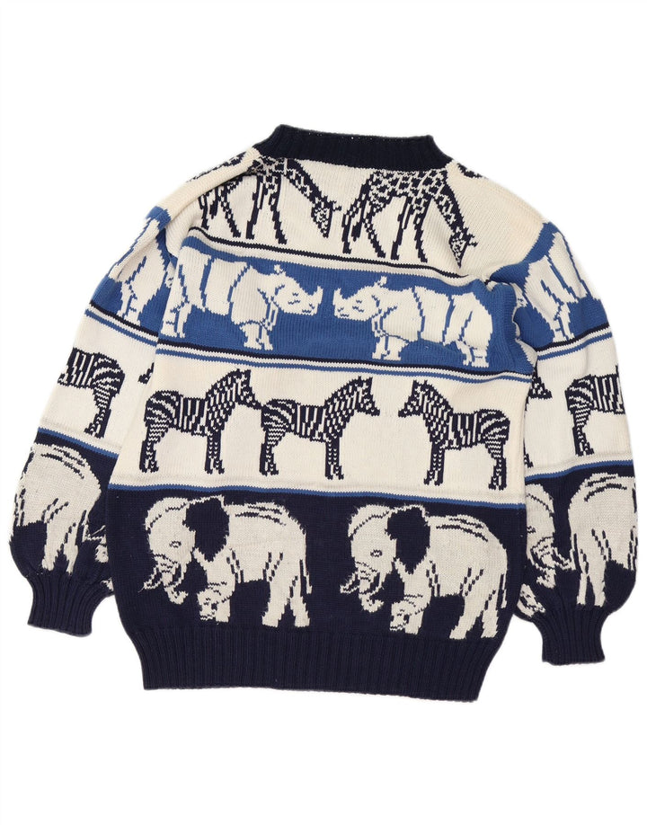 VINTAGE Womens Crew Neck Jumper Sweater UK 18 XL Navy Blue Animal Print