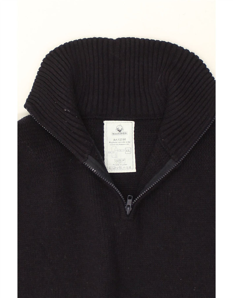 VINTAGE Mens Zip Neck Jumper Sweater 2XL Navy Blue Cotton | Vintage Vintage | Thrift | Second-Hand Vintage | Used Clothing | Messina Hembry 