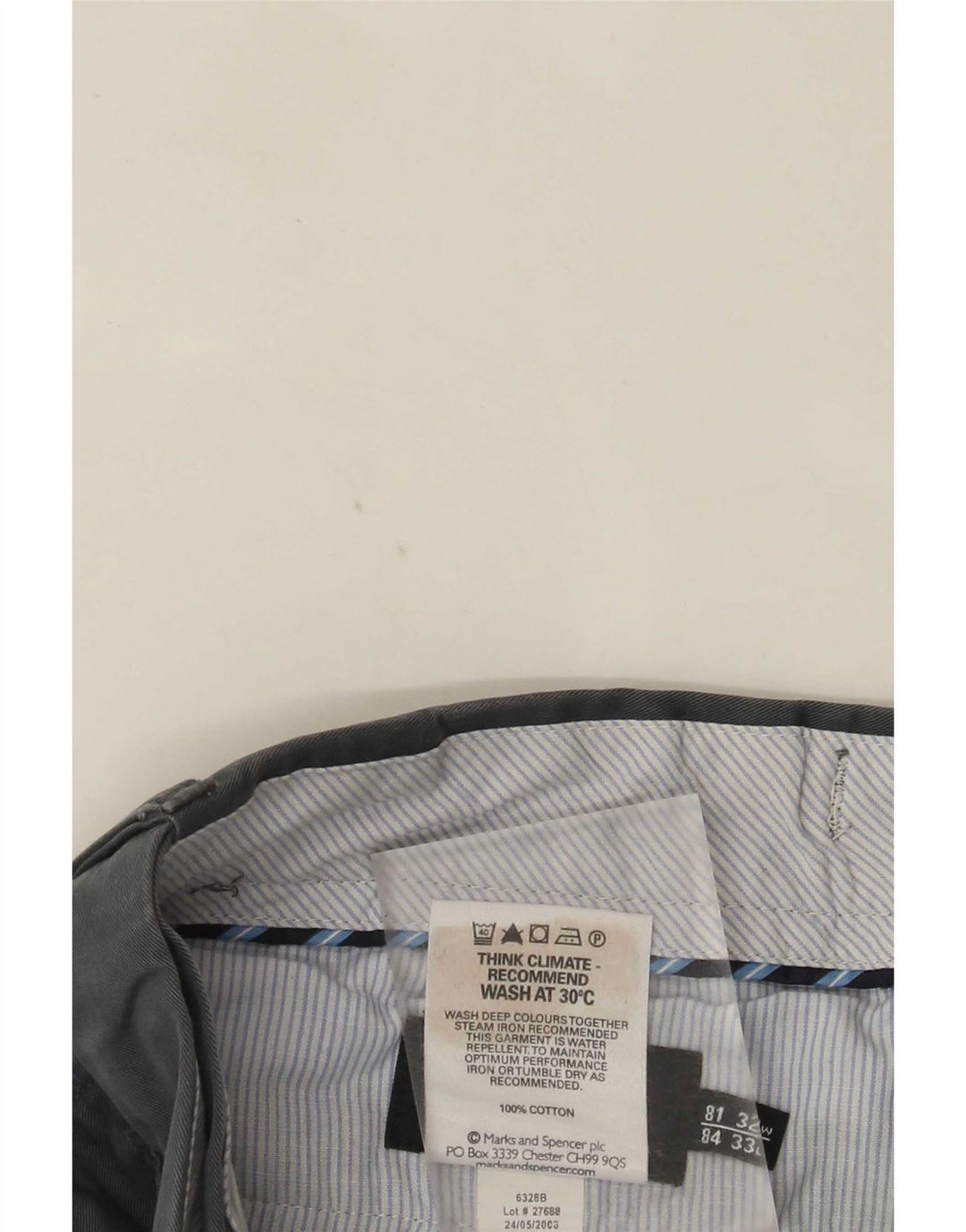 Marks & Spencer Mens Straight Suit Trousers W32 L33 Grey Cotton
