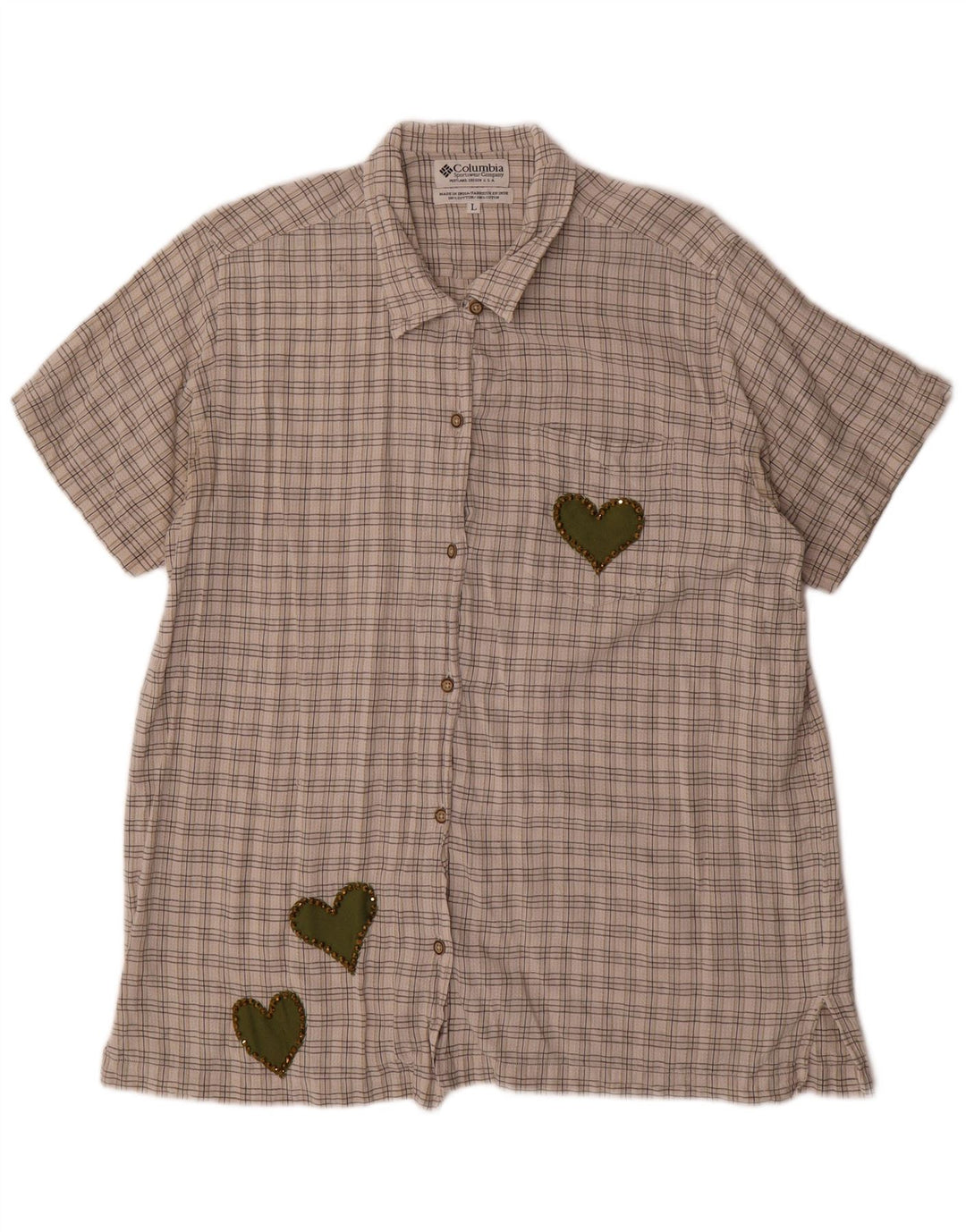 COLUMBIA Womens Short Sleeve Shirt UK 16 Large Grey Check Cotton Heart