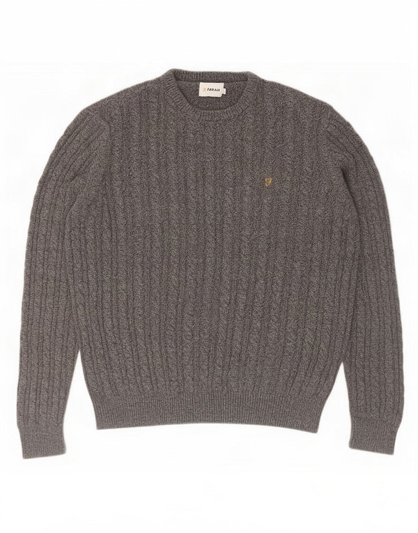 Farah Mens Crew Neck Jumper Sweater Large Grey Cotton