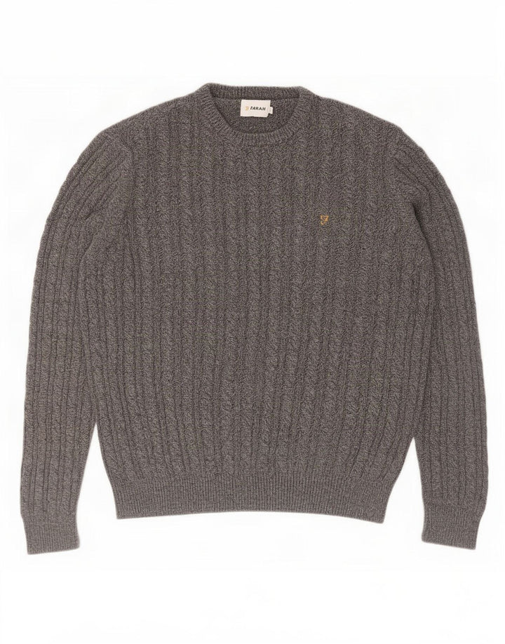 Farah Mens Crew Neck Jumper Sweater Large Grey Cotton