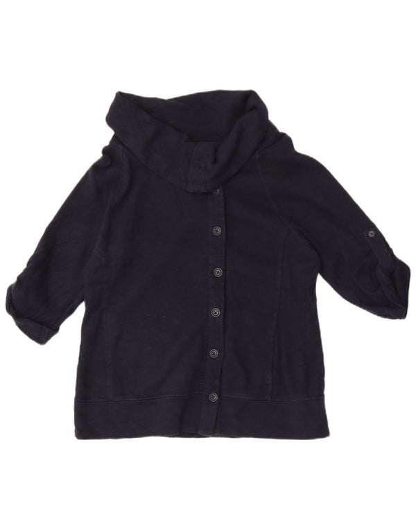 Eddie Bauer Womens 3/4 Sleeve Cardigan Top UK 14 Medium Navy Blue Cotton