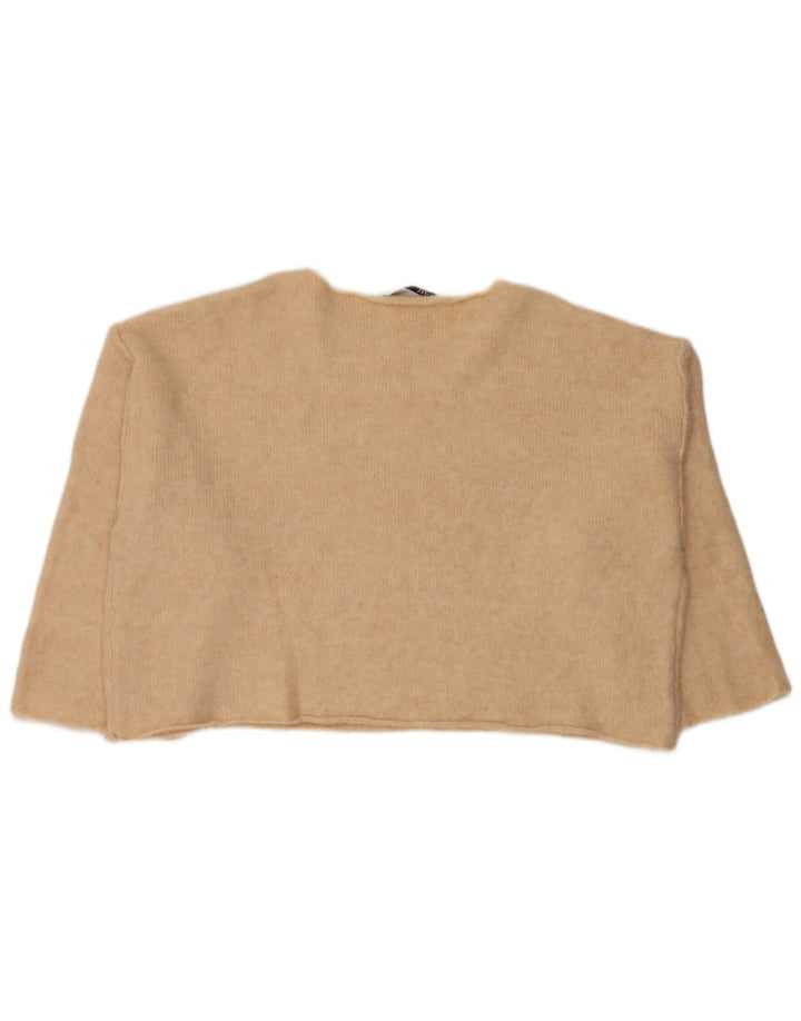 Zara Womens Crop Oversized Boat Neck Jumper Sweater UK 14 Medium Beige
