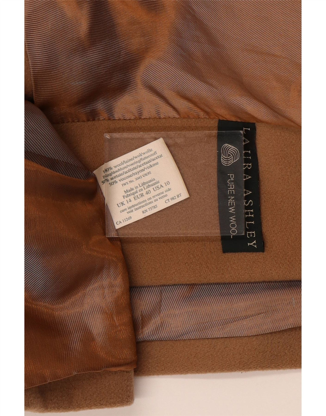 LAURA ASHLEY Womens Overcoat UK 14 Large Brown Virgin Wool